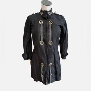 Gryphon Black Military-Style Trench Coat with Chain Trim